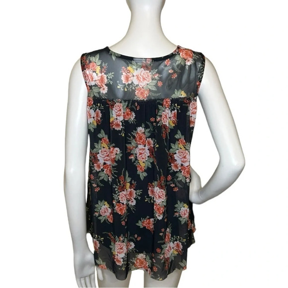 Bobbie Brooks Size Small Women’s Black Floral Sleeveless Tank Top - Picture 2 of 7